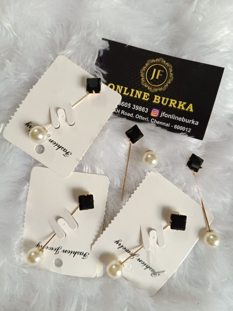 Hijab pin Black stone with lock - Image 2